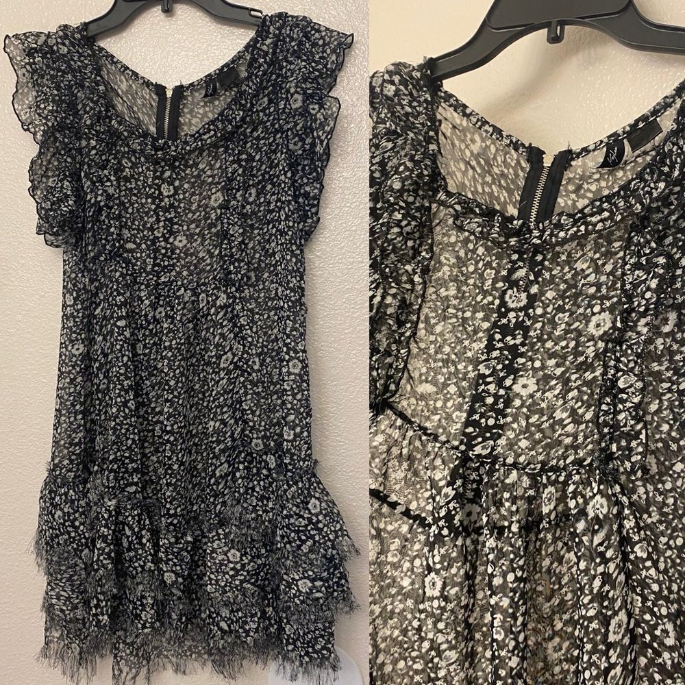 Kylee black Floral sheer over Dress fringe fairy whimsy goth beachy y2K M